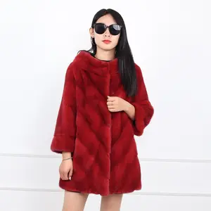 Phụ Nữ Thời Trang Mới Ấm Nhuộm Burgundy Bất Mink Lông Thú Áo Khoác Mùa Đông Chính Hãng Áo Khoác Lông Thú