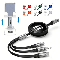 Cadeau promotionnel Câble de charge rétractable triple port 100W pour appareils Micro et USB C TPE plat Câble de voyage parfait