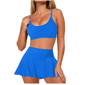 JAC22 TZ1081 Women's Yoga Summer Sports <b>Two</b>-<b>piece</b> <b>Set</b> Solid <b>Mesh</b> Spandex/Polyester Quick Dry - Product Image 1
