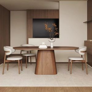 <span class=keywords><strong>Table</strong></span> à manger ovale en bois massif et chaises, salle à manger de style japonais, villa, chaises de salle à manger d'hôtel, emballées à plat - Product Image 2