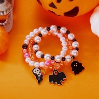 Bracelets extensibles perlés d'Halloween, ensemble de bracelets multicouches avec breloques fantôme, citrouille et chauve-souris en émail, bijoux de fête pour femmes et filles