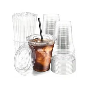 Gobelets jetables écologiques en PLA à paroi simple transparents 9oz 12oz 32oz biodégradables avec couvercle pour servir des boissons froides au thé - Product Image 2