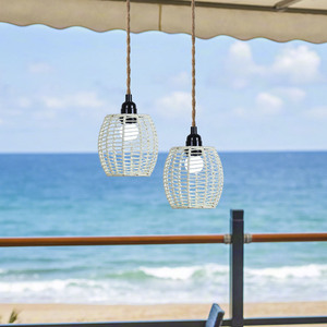 Paper <b>Rope</b> Hand-Woven Pendant Lamp Shade Round Off-White Eco-Friendly For Outdoor Indoor <b>Lighting</b> Decor - Product Image 1