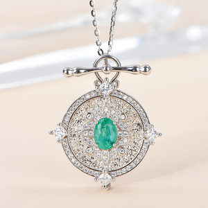 Pendentif Émeraude Naturelle en Argent <span class=keywords><strong>Sterling</strong></span> 925, Pierre de Naissance de Mai, Pierre Précieuse Verte, Coupe Ovale, Facetté, Délicat, Cadeau pour Elle - Product Image 3