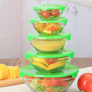 Ensemble de Vaisselle en Verre Transparent 5 Pièces Chaud Vente avec Couvercle, Accessoires de Décoration de <span class=keywords><strong>Cuisine</strong></span> et Maison Jetables, Lot de Bols en Verre en Gros - Product Image 2