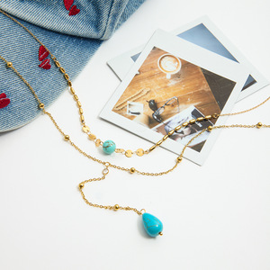 Collier en acier inoxydable en forme de larme bleu turquoise avec diamants, design classique, bijoux cadeau - Product Image 2