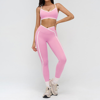 Nouvel Arrivage – Ensembles d'Entraînement 4 Pièces pour Femmes et Filles – Couleurs Contrastées, Coupe Ajustée, Pantalon à Décolleté en V, Soutien-Gorge de Sport, Haut à Bretelles – Ensembles de Yoga