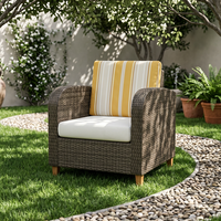 Chaise de jardin en bois d'extérieur avec coussin rayé jaune, design contemporain, structure durable, pieds tournés pour salon et salle à manger