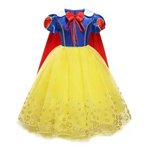 Disfraz de princesa bella con manga corta, vestido de princesa con capa