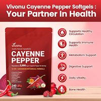Complément en gélules VivoNu au poivre de Cayenne : Soutient la santé cardiaque, des veines des jambes et des vaisseaux sanguins, améliore la densité osseuse, Vitamine E, D3+K2