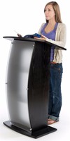 Pupitres et podiums modernes en acrylique noir transparent avec panneau frontal incurvé dépoli