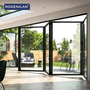 Portes pliantes en aluminium Rogenilan American Custom <span class=keywords><strong>avec</strong></span> grand panneau de verre, <span class=keywords><strong>porte</strong></span> patio pliante <span class=keywords><strong>avec</strong></span> moustiquaire - Product Image 1