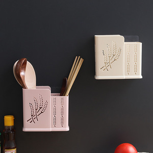 <b>Wall</b> Mounted Chopstick Holder Multi Compartment Plastic Drain Basket Punch Free Adhesive Kitchen Storage Organizer Rectangle - Product Image 3