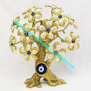 Blue Glass Evil Eye imitazione fiore di perle albero fortunato dorato della vita per la decorazione della casa in resina regalo di protezione
