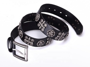 ファッションスカルクロスウエスタンリベットスタッズパンクメンズレディース100% 牛革本革ベルト - Product Image 5