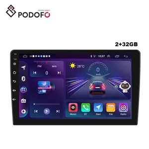 Podofo 9 ''2 + 32GB Car Stereo Double Din Android Car Radio Carplay Android Auto GPS WiFi BT FM AI DSP OTA Nova interface do usuário do tempo global