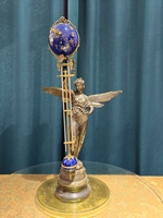 Horloge de table / d'étagère mécanique à balancier / pendule de style américain du XVIIe siècle, en laiton, modèle Lady Gloria, 8 jours, bleu cobalt