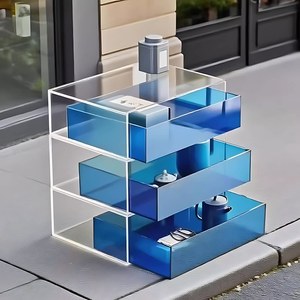 صندوق تخزين أكريليك لعرض طقم الشاي والمجوهرات، صينية مكتبية مربعة راقية وملونة، بيع مباشر من المصنع - Product Image 2