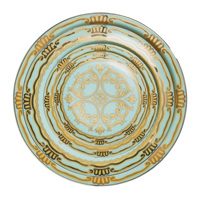 Assiettes en Porcelaine Fine de Luxe à Motif Baroque Turquoise Doré – Vaisselle en Céramique pour Mariages, Restaurants et Décoration Intérieure – Vente en Gros