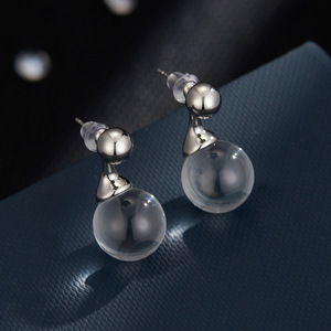 Transparent <b>Crystal</b> <b>Ball</b> Stud Earrings 925 Silver Minimalist Everyday Wear Geometric Design Round Shape - Product Image 4