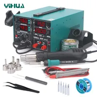 Fuente de Alimentación CC YIHUA 853D 5A II con Estación de Soldadura de Aire Caliente de 970W, Estación de Retrabajo 3 en 1, Herramientas de Soldadura y Reparación