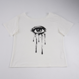 Wholesale Women Summer <b>Y2K</b> Vintage Abstract Eye Eyelash Print One Shoulder Loose T <b>Shirt</b> - Product Image 6