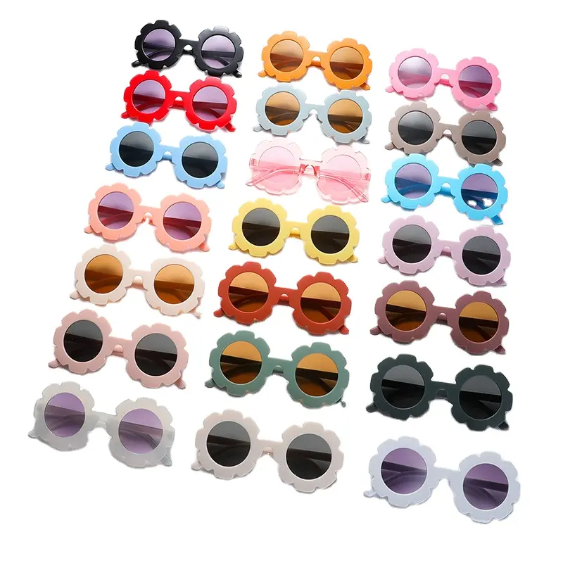 2022 नई बच्चों के सूरजमुखी सूरज चश्मा बच्चों प्यारा फ्लोरेट्स दौर फ्रेम पत्ती धूप का चश्मा फैशन बच्चों के बच्चों के लिए चश्मा