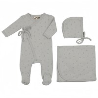 Nouveau-né bébé fille velours Onesie combinaison de nuit décontracté coton Footie barboteuse ceinture fermeture vêtements pour bébés Set-3pcs pour 0-3 automne