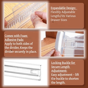 Diviseurs de tiroirs extensibles en plastique transparent épaissi, séparateurs organisateurs à longueur réglable pour armoire de cuisine, placard, étagère - Product Image 2
