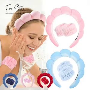 Make up headband puffy spa headband for skincare with cotton sponge terry towel fabric hairband