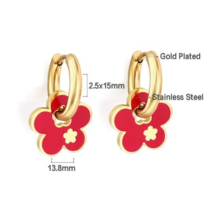 Pendientes de Acero Inoxidable Ason Jewellery, Chapados en Oro, con Círculo y Flor Roja, Accesorios de Moda - Product Image 2