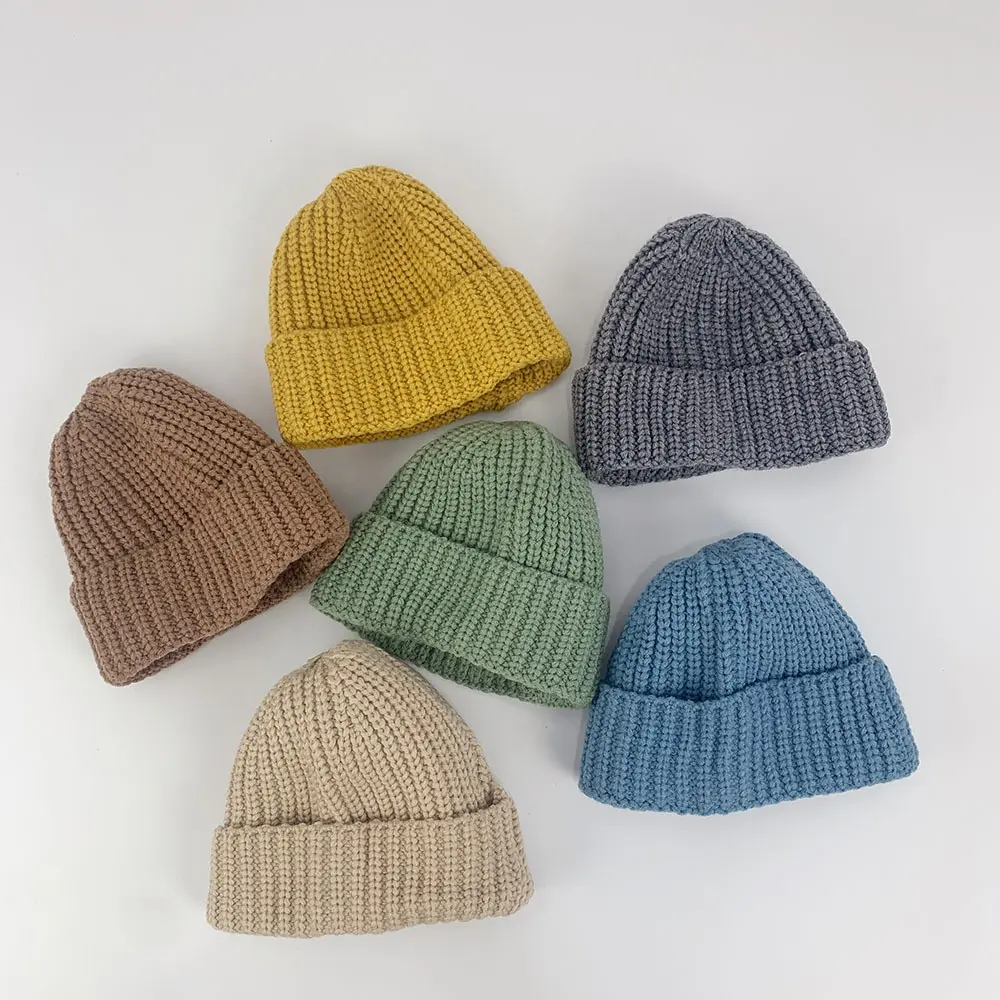 Enfants pull couleur unie bébé tricot chapeau Simple enfants bonnets tricoté bébé unisexe hiver laine chapeau