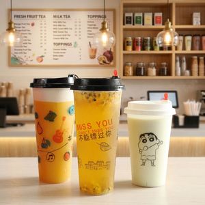 Gobelets en plastique PP jetables transparents à paroi simple avec couvercles, 90 mm, capacité 360 ml-700 ml, pour thé au lait à bulles Boba - Product Image 4