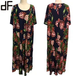 3XL Plus tamaño vestido Casual para mujeres gordas vestidos cuello redondo estilo Tropical imprimir una pieza de verano viscosa Hawaii Muumuu vestido