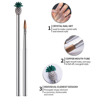 Pinceau à ongles en acrylique pur Kolinsky avec manche argenté de luxe et décoration ananas, logo personnalisé pour ongles en cristal # 14 # 16 # 18