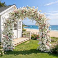 Arche florale en soie rose poudré, roses, pivoines et hortensias, arrangement réaliste fait main pour la décoration de scène de cérémonie de mariage