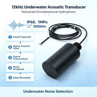 Transduser Akustik Bawah Air Silindris Omni-directional 12kHz Jangkauan 10000m Hidrofon POM untuk Pemantauan Kebisingan Bawah Air