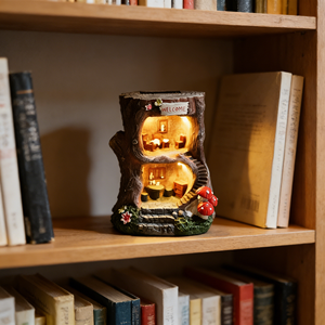 Sculpture en résine de gnome de bienvenue à énergie solaire, cabane en souche d'arbre lumineuse avec inscription « BONJOUR », décoration de jardin artisanale - Product Image 4