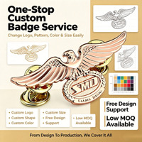 Badge métallique personnalisé en alliage de zinc, design ailes d'aigle, finition or rose, logo en relief 3D, épingles pour club de marque Honor sur mesure