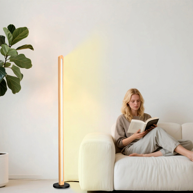 Scandinavian Natural Solid Wood LED Task Floor Lamp with Variable Color Temperature for Home Office CE SAA RoHS Certified