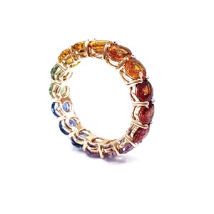 Fine Jewellery Vintage Design High Quality 18k Solid Rose Gold Channel Set Real Rainbow Madagascar Sapphire Wedding Ring - Product Image 3