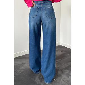 Pantalones Palazzo Vaqueros Azules con Corte Láser para Mujer al por Mayor - Product Image 3