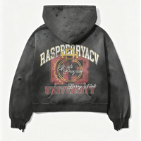 Sweat à capuche gris anthracite épais, effet vintage, imprimé graphique, détails usés, style streetwear, pull-over, fournisseur de sweats à capuche très demandé