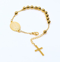 SINI bijoux bijoux religieux chapelet chaîne bracelet en or 18 carats bracelet en perles en acier inoxydable croix pendentif charme femme bracelet