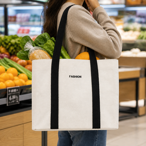 Sac fourre-tout en toile personnalisé, durable et recyclable, grand format, motif lettres imprimé, en coton, avec longues poignées, pour le transport quotidien et les voyages - Product Image 2