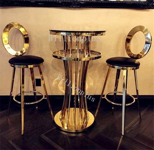 Table <span class=keywords><strong>de</strong></span> bar ronde moderne en acier inoxydable avec plateau en verre miroir pour mariages, hôtels, appartements, événements et salles à manger - Product Image 4