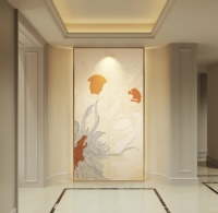 Panneau mural 3D SUNGPU, lignes florales abstraites courbées avec détails orange, panneau mural et plaque en relief de luxe pour entrée, mur TV