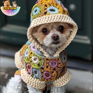 QQgift Personnalisable Boho Chien Vêtements À La Mode À La Main Designer <span class=keywords><strong>Crochet</strong></span> Pet À Capuche De Luxe Classique Halloween Canin <span class=keywords><strong>Manteau</strong></span> Coloré - Product Image 1