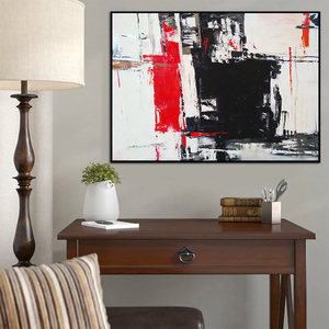 Vente en gros d'œuvres d'art personnalisées pour hôtels <span class=keywords><strong>noir</strong></span> <span class=keywords><strong>blanc</strong></span> abstrait toile Art mural <span class=keywords><strong>rouge</strong></span> accent dynamique atmosphère luxe espace décor huile - Product Image 2