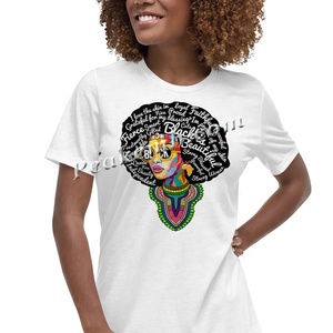 Camiseta con estampado de chica Afro negra personalizada para mujer con diseño de vinilo de transferencia de calor DTF, técnica Hotfix, función lavable - Product Image 5